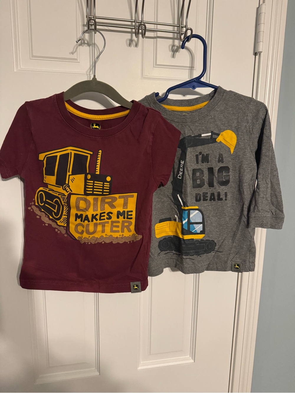 2 John Deere Kids Tee Set — Maroon & Gray Construction Shirts size 2T tractor